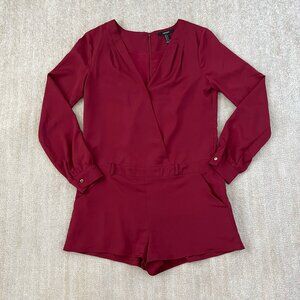 Forever 21 Long Sleeve Surplice Faux Wrap Shorts Romper S